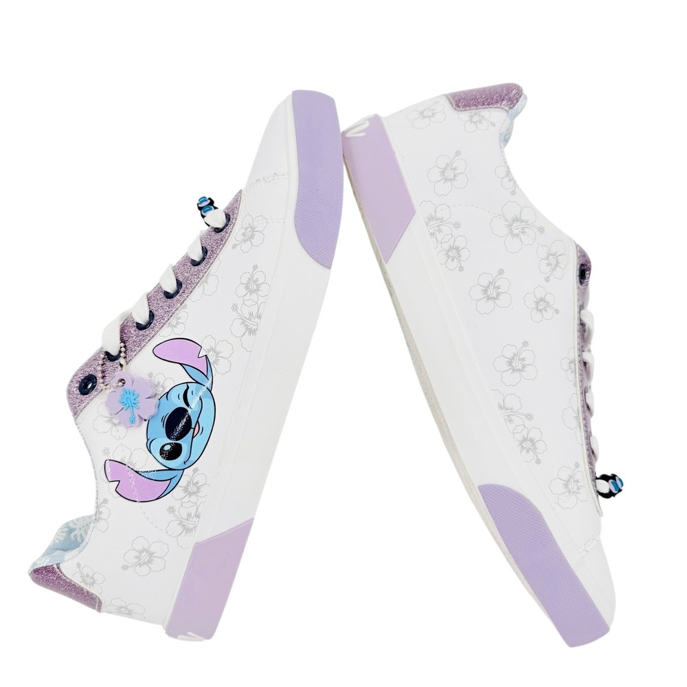 Disney Stitch Women's Sneakers Purple Glitter White Florar Ohana Lace-Up 11 NWOB